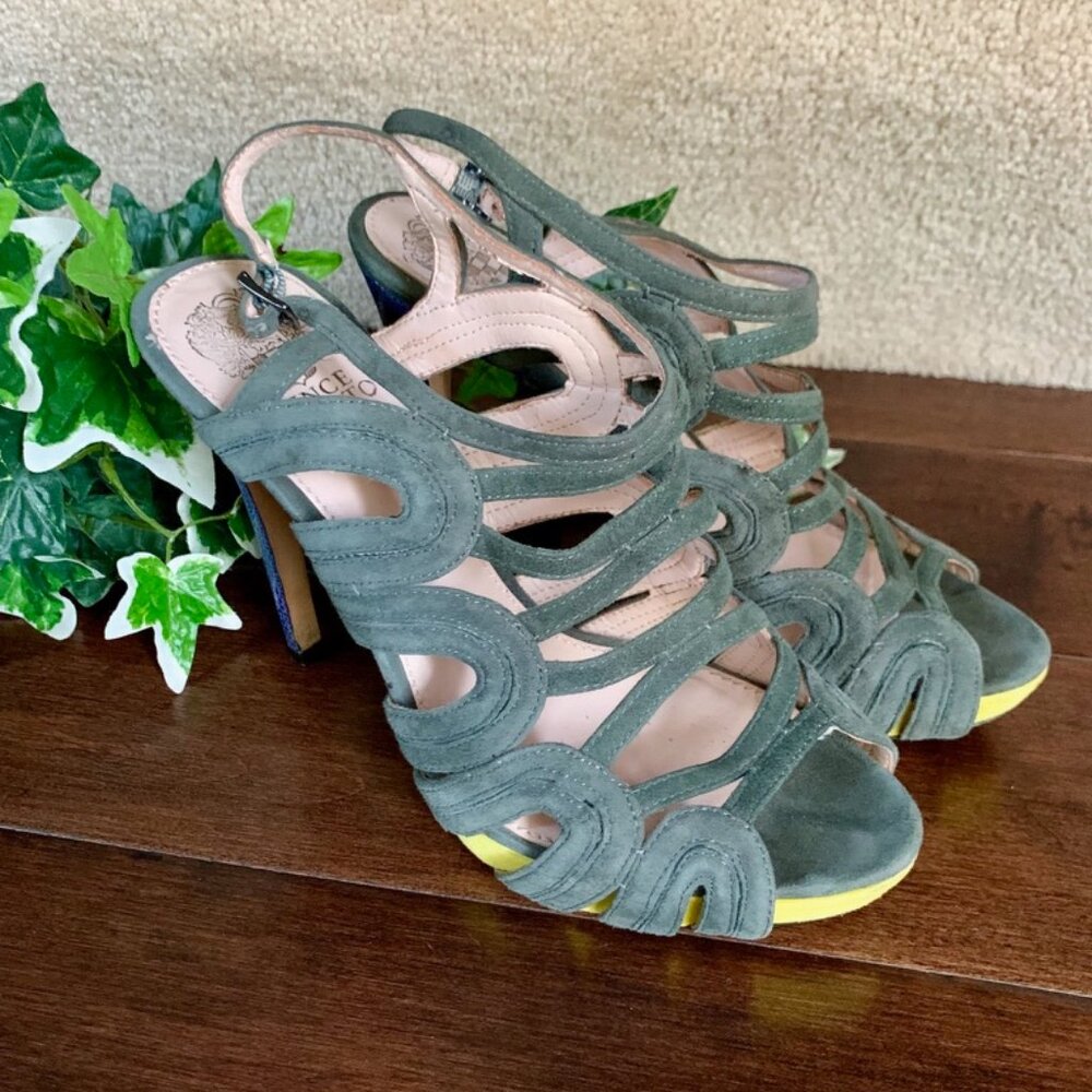Vince Camuto strappy suede olive, purple pumps stiletto heels  size 9 - Picture 4 of 5